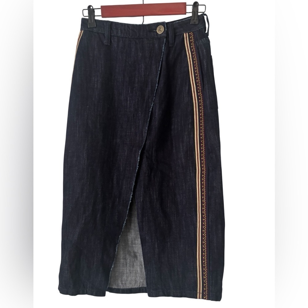 One Teaspoon High Waist Embroidered Midi Jean Skirt NWT